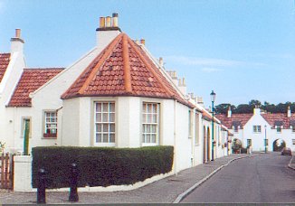 Restored miner's cottages of Plantation Row, in Coaltown of Wemyss